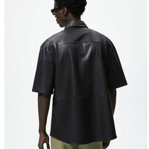 Men's Casual Short Sleeve <b>Leather</b> <b>Shirts</b> with Turn Down Collar Winter Bulk Quantity Custom Logo Reasonable Price - Product Image 2