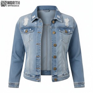 Chaquetas de mezclilla para mujer Diseños personalizados Chaqueta de mezclilla de ajuste elástico informal clásica para mujer - Product Image 1