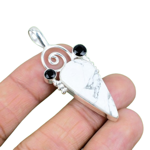 Classical Pendant Jewelry for Women Silver Boho Style Jewelry 925 Sterling Silver Howlite Gemstone Handmade Pendant Gift <b>Wife</b> - Product Image 1