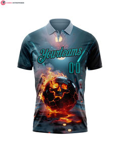 เสื้อโปโลลายหัวกะโหลกธงชาติอเมริกัน3D ออกแบบได้ตามต้องการสีแดงทอง-ดำระบายอากาศได้สไตล์ลำลองพิมพ์ลายสีพื้น - Product Image 4