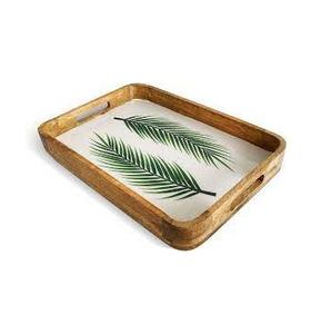 Bandeja de Servir de Madera con Base de Vidrio Impresa, Bandeja Rectangular Decorativa con Asas para Hotel, Restaurante y Hogar - Product Image 1