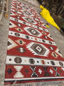 Handwoven Kilim <b>Rug</b> Red & Ivory, Southwestern Tribal Area <b>Rug</b>, Flat Weave Wool / PP <b>Large</b> Runner Carpet, Boho Ethnic Home Decor - Product Image 5