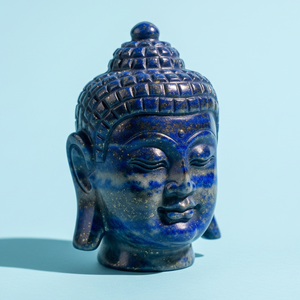Statue tête de bouddha sculptée à la main Figurine Lapis Lazuli cadeau d'affaires artisanat indien gravé cristal de guérison semi-précieux Inde - Product Image 6