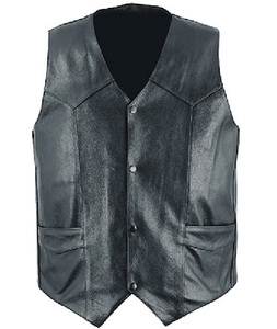 Gilet de motard robuste gilet en cuir de vachette uni sans lacets latéraux automne vêtements d'extérieur toile tissu gilets en gros - Product Image 5