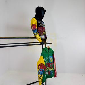 Streetwear pour hommes Sweats à capuche imprimés en blocs de couleurs Money Graphic Zip Up Fashion Hip Hop Sweatshirts à capuche avec strass imprimés OEM - Product Image 3