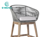 Chaise de bar minimaliste moderne pour l'extérieur, hauteur comptoir, base en teck et corde tressée, pour villa, cour, hôtel, jardin, complexe hôtelier