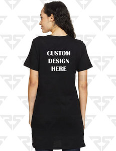 T-shirt long en coton coupe décontractée pour femmes OEM T-shirts à col en V imprimés et brodés avec logo personnalisé pour femmes - Product Image 2