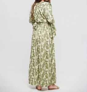 FASHION 2025 LONG <b>SKIRT</b> with GREEN & BEIGE TOP GOLD DETAILS ADJUSTABLE WAIST LONG SLEEVE FLARED STYLE Polyester/Cotton Party - Product Image 3