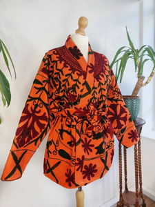 Femmes été Suzani brodé à la main veste courte Crewel Festival cadeau spécial imprimé tissu coton remplissage brodé - Product Image 3