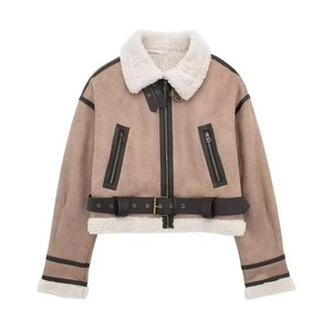 Veste à carreaux en flanelle doublée de laine d'hiver pour femmes avec bouton à capuche veste à manches longues femmes pull manteau veste de style moto - Product Image 3