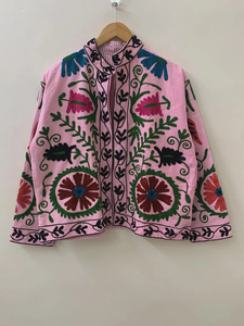 Indien Suzani broderie veste d'été coton Suzani manteau vêtements d'hiver veste manteau Suzani veste courte - Product Image 4