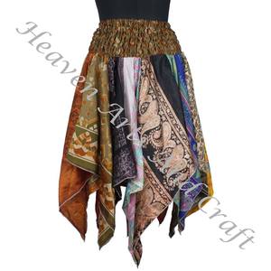 DS007 jupe assortie de danse tribale urbaine jupe en soie pour femmes Boho Hippie jupe pour femmes Boho Hippie Patchwork jupe taille élastique - Product Image 3