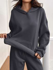 Ensemble de survêtement d'hiver personnalisé en coton épais, sweat-shirt et pantalon unisexe, vêtements de sport, tenue de sport, vente en gros - Product Image 5