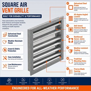 <span class=keywords><strong>Grille</strong></span> d'<span class=keywords><strong>aération</strong></span> rectangulaire en alliage d'aluminium décorative et étanche pour mur <span class=keywords><strong>extérieur</strong></span> - <span class=keywords><strong>Grille</strong></span> fixe pour toilettes/salle de bain - Product Image 3