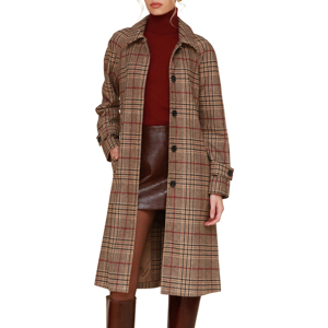 Abrigo largo de palangre con cinturón a cuadros para mujer, chaqueta de mezcla de lana con botones y solapa, gabardina informal transpirable de tartán - Product Image 2