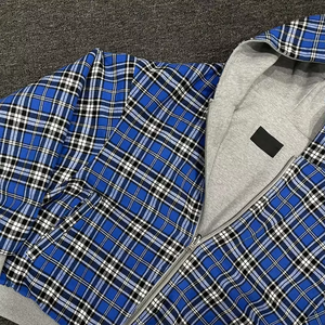 Sudadera con capucha personalizada a cuadros, Sudadera con capucha de franela Reversible para hombre, sudadera con cremallera Reversible para hombre, sudaderas con cremallera de calle de gran tamaño 2025 - Product Image 2
