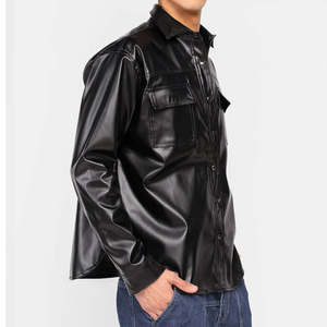 Chemise en cuir sur mesure de qualité supérieure hommes col rabattu boutons de corne coupe ajustée respirant antibactérien solide teint uni avant - Product Image 3