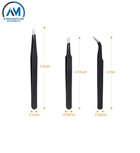 Juego de pinzas para cejas de precisión de acero inoxidable antiestático Al Mida 3 uds con punta puntiaguda para dar forma - Product Image 2