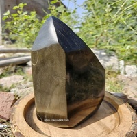 Grosir emas alami Obsidian batu akik dipoles menara Freeform ornamen bunga tema dekorasi rumah kerajinan kristal dipoles