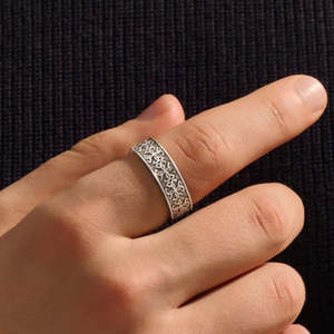 NOVAMART Fine Hallmark Men's <b>Silver</b> Celtic Band <b>Ring</b> Christian Religious Rhodium Gold Plated Zircon Inlaid Platinum Jewelry for - Product Image 1