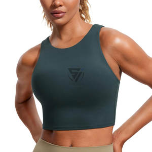 Débardeur tricoté décontracté tout-en-un pour femme, col rond, respirant, avec soutien-gorge intégré, effet lissant latéral, logo personnalisable, couleur unie - Product Image 3