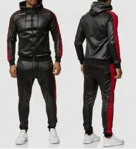 Chándal de Invierno Personalizado Unisex de Cuero Negro/Rojo con Capucha, Cintura Elástica, Cortavientos y Transpirable, Talla Grande - Product Image 4