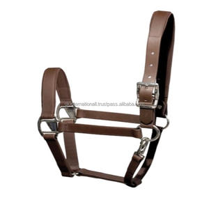 Nouveau design de licou de cheval en cuir véritable marron avec raccords nickelés et bouton pression - Product Image 4