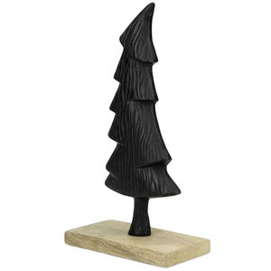 Black Wooden <b>Tree</b> Sculpture Home Tabletop Decor Figurine With Natural Wood Base Modern <b>Christmas</b> Decoration Ornament For Festive - Product Image 1