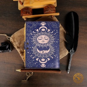 Celestial Sun & Moon Diario de cuero vintage hecho a mano Espiral Bound Deckle Edge Paper Libro de hechizos en blanco Grimoire Journal Gift - Product Image 1