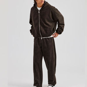 Ensemble survêtement pour homme en coton 100% avec impression en relief lourde, fermeture éclair et pantalon de jogging évasé, lavage à l'acide - Product Image 5