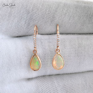 14k Rose Gold <b>Diamond</b> Luxury <b>Earrings</b> Women High Quality 8x6mm Pear Gemstone Natural Ethiopian Opal <b>Dangle</b> <b>Earrings</b> Wholesale - Product Image 1