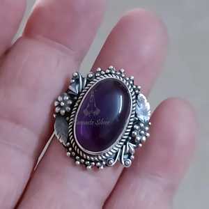 Anillo Ovalado de Amatista Hecho a Mano, Plata de Ley 925, Piedra de Nacimiento de Febrero - Product Image 1