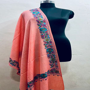 Handcrafted Pashmina <b>Wrap</b> with Intricate Nalki Border Detailing Manual Embroidery Flexible All Seasons - Product Image 4