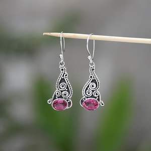 Handmade <b>Pink</b> Tourmaline Sterling Silver Earrings Vintage Style Jewelry Elegant Gift For Women Boho Design - Product Image 3
