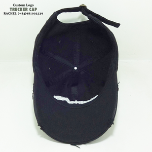 Gorras de béisbol lavadas desgastadas Sombreros de 6 paneles Gorras sin estructura Gorras 2D bordadas Cierre de hebilla deslizante de metal ajustable Negro OEM - Product Image 5