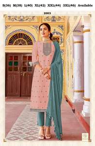 New 2024 Designer Latest Exclusive Outfit Pure Muslin Jacquard <b>Kurti</b> Pant & Dupatta With Handwork Embroidery Work <b>Woman</b> Fashion - Product Image 3