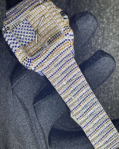 Elegante y lujoso reloj de pulsera Hip Hop tachonado a mano con Vvs Clarity Moissanite Diamonds Dial de acero inoxidable - Product Image 1