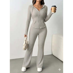 Conjunto de Dos Piezas de Blusa y Pantalón con Cierre Frontal y Mangas Largas para Mujer, 28790 - Beige - Product Image 2