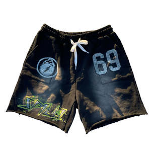 Pantalones cortos de algodón para hombre de alta calidad con estampado de puff, lavado ácido desteñido por el sol, ropa de calle, pantalones cortos para hombre con borde crudo - Product Image 5