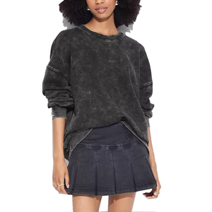 Sweat-shirt décontracté pour femme de qualité supérieure, délavé à l'acide, à manches longues, brodé, doublé, style streetwear, avec logo frontal, pour l'hiver - Product Image 1