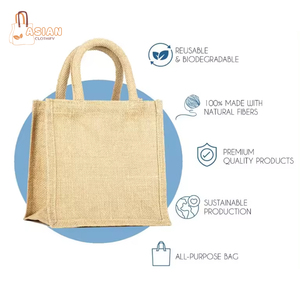 Venta caliente Diseño de logotipo personalizado Bolsas de compras de lona ecológicas Bolsa de yute de arpillera hecha de productos textiles y de cuero - Product Image 2