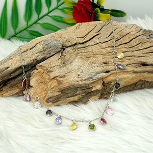 สร้อยคออัญมณีหลากสีเงินสเตอร์ลิง925ทำด้วยมือของขวัญครบรอบปีด้วยเพทายเครื่องประดับอัญมณีหลายแบบธรรมชาติสำหรับผู้หญิง - Product Image 3