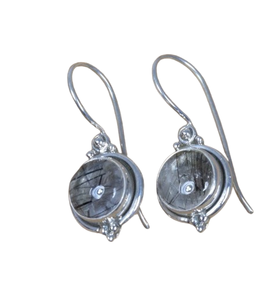Boucles d'oreilles rutile dorées en argent sterling 925 crochet de pierres précieuses boucle d'oreille pierre de naissance de juillet bijoux faits à la main forme ronde cadeau pour noël - Product Image 1
