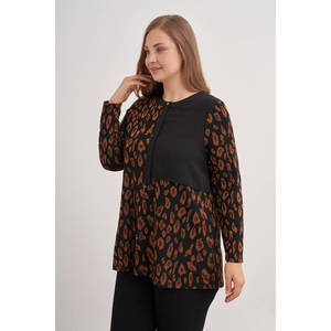 Blusa de Punto con Estampado de Leopardo para Mujer, Estilo Vintage, con Encaje, Informal - Product Image 4