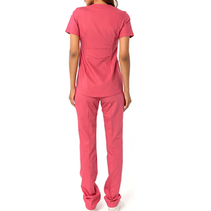 Costume de gommage médical rose pour femme respirant col en V hôpital combinaison de gommage médical avec poches pour infirmières et médecins - Product Image 5