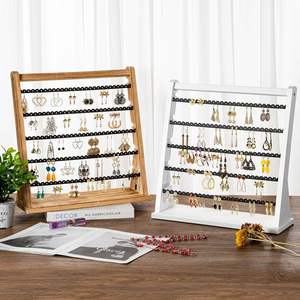 Support à bijoux en bois d'acacia à 5 couches avec affichage organisateur de cadre en métal pour colliers boucles d'oreilles bracelets autres supports de stockage de bijoux - Product Image 6