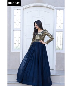 Vestido largo indio tradicional Anarkali bordado pesado trabajo falso vestido floreciente con lentejuelas bordado múltiple Salwar Kameez - Product Image 1