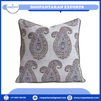 Nouveau coussin décoratif festif élégant en coton tissé à rayures florales, imprimé à la main au bloc, avec passepoil 100% coton et design classique