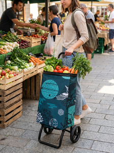 Tropical Toucan Print <b>Tools</b> Shopping Cart with 2 Wheels Portable Roll Container Green Textile Iron Steel Frame - Product Image 6