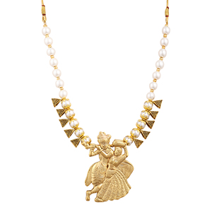 Oxidised Radha Krishan Design <b>Beaded</b> Pendant White Pearl Lover's Shape Pattern - Product Image 4